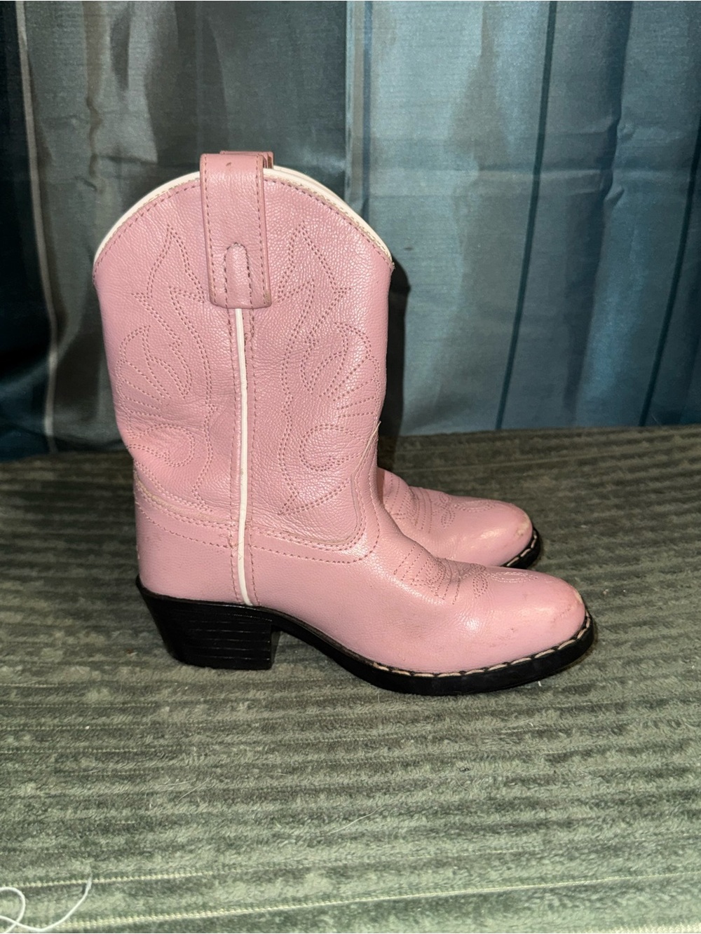 Girls Pink Western Cowboy Boots with Contrast Trim